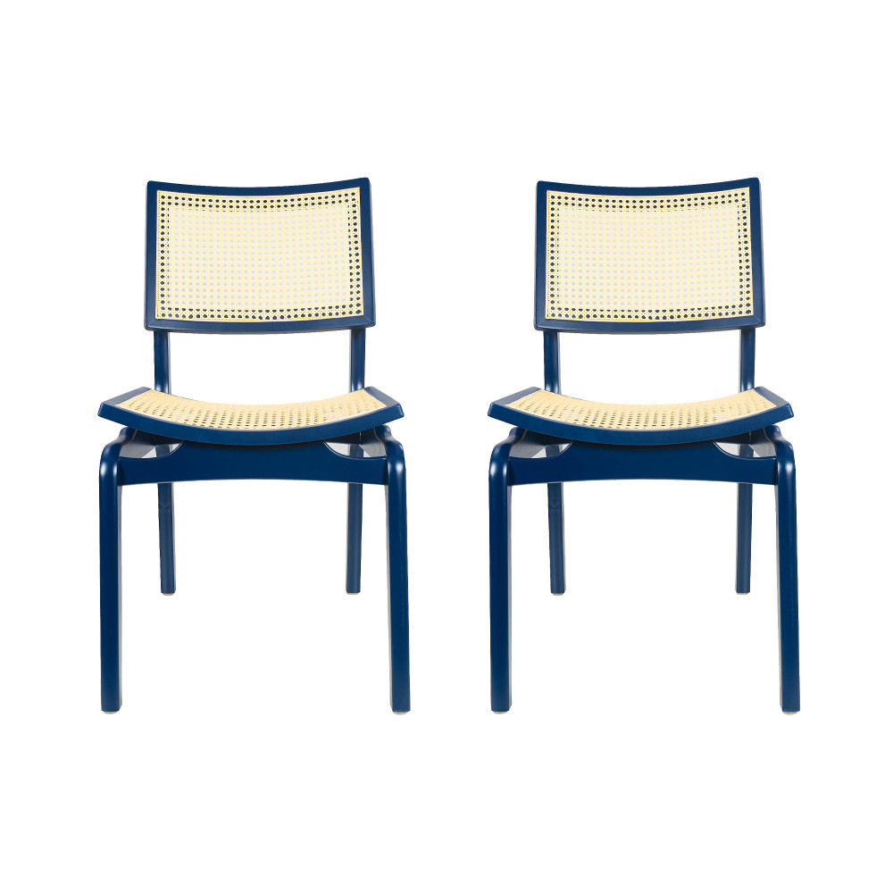 Conjunto 2 Cadeiras de Jantar Cor Azul Assento e Encosto Palhinha