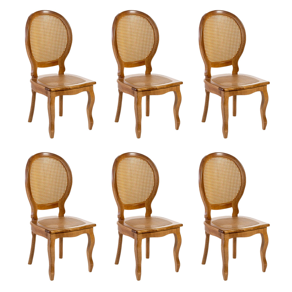 Conjunto 6 Cadeiras Medalhão com Palha Encosto e Assento Imbuia