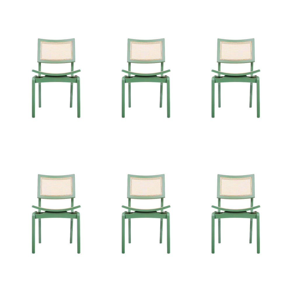 Conjunto 6 Cadeiras de Jantar Madeira Cor Verde Encosto Palhinha