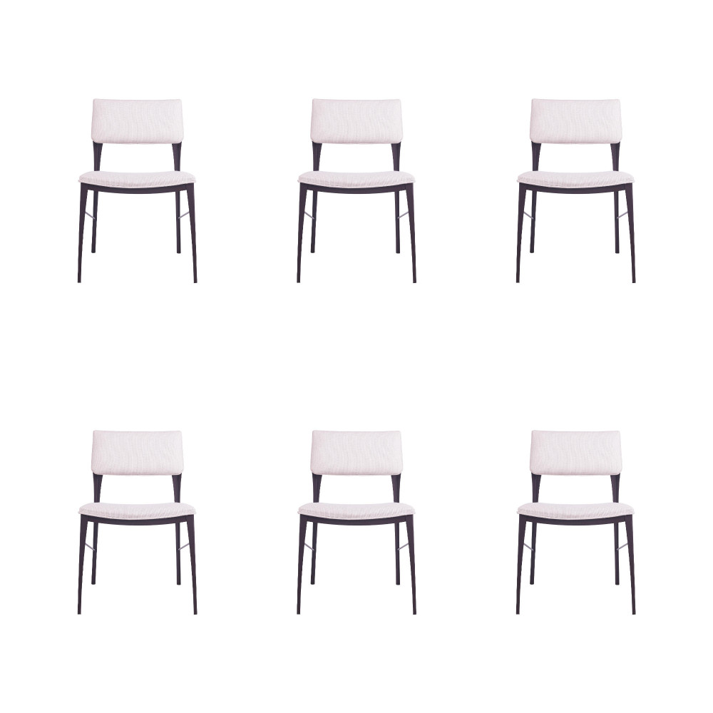 Conjunto 6 Cadeiras Alessa Metal Cor Aço Corten Estofado Linho