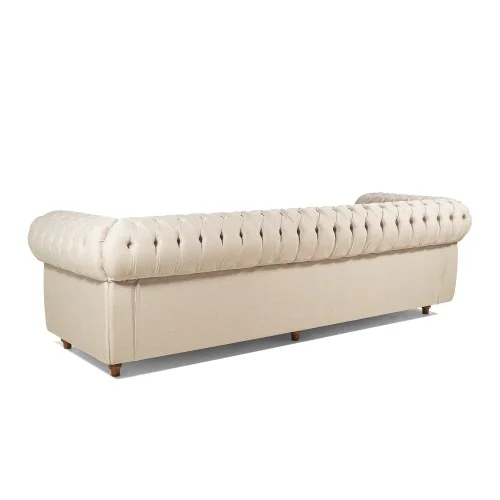 Sofá Chesterfield Luxuoso: Capitonê Elegante em Tecido Linho Marrom