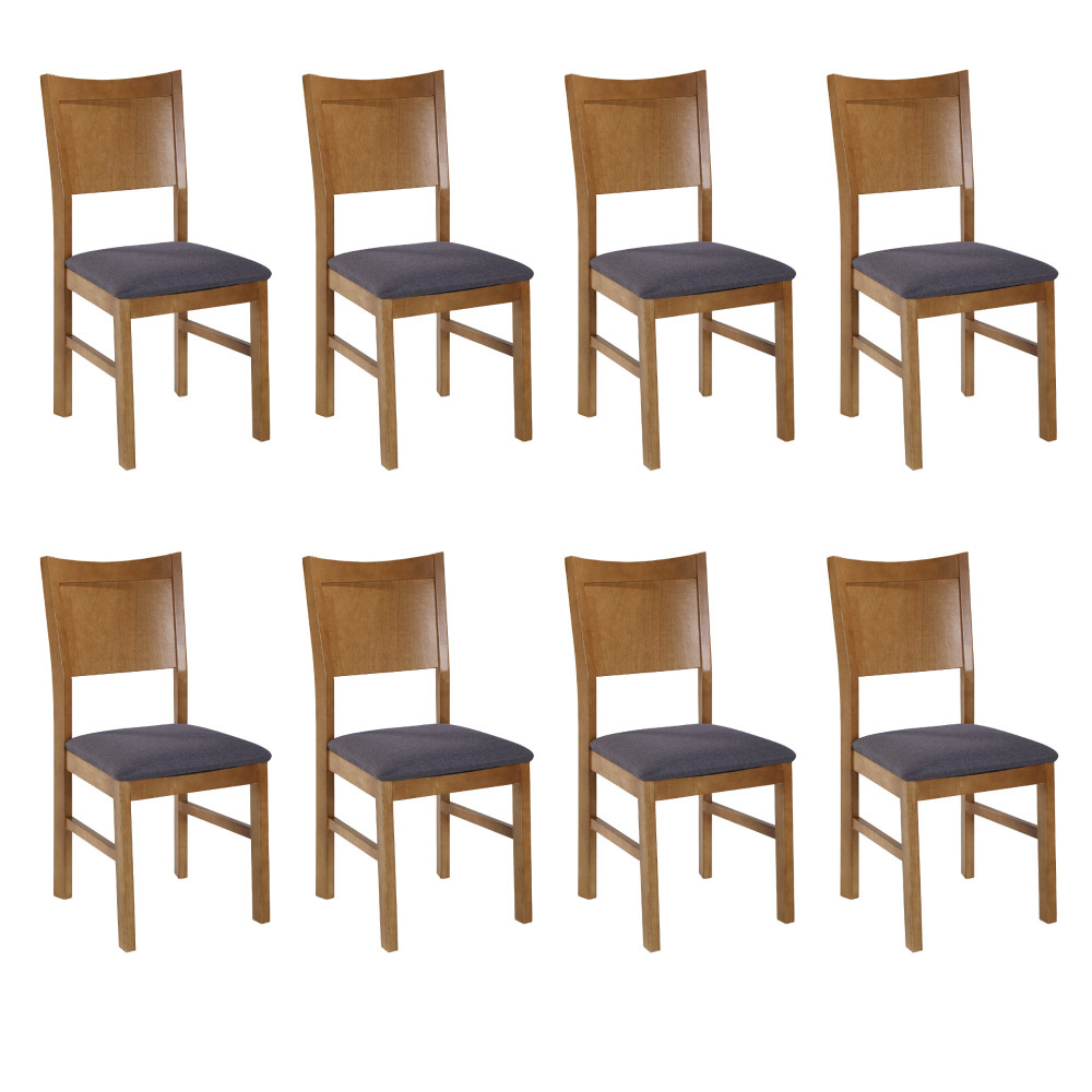 Conjunto 8 Cadeiras de Jantar de Madeira Assento Estofado Linho