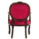 Cadeira com Braço Medalhão Capuccino Fosco Entalhado e Capitonê Tecido Veludo Vermelho