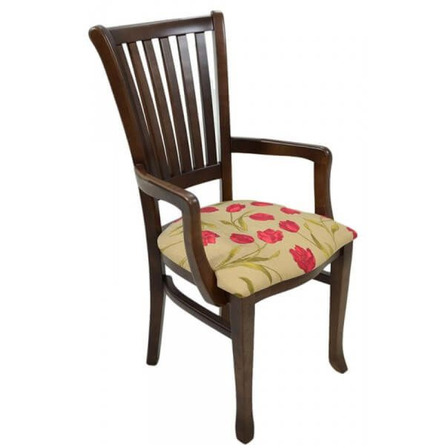 Cadeira de Madeira Estofada com Braço Plaza Capuccino Fosco Floral
