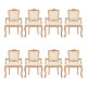 Conjunto 8 Cadeiras Luis Xv com Braço Imbuia Encosto Liso Linho