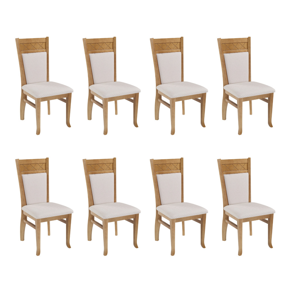 Conjunto 8 Cadeiras de Jantar de Madeira Cor Amêndoa Assento Bege