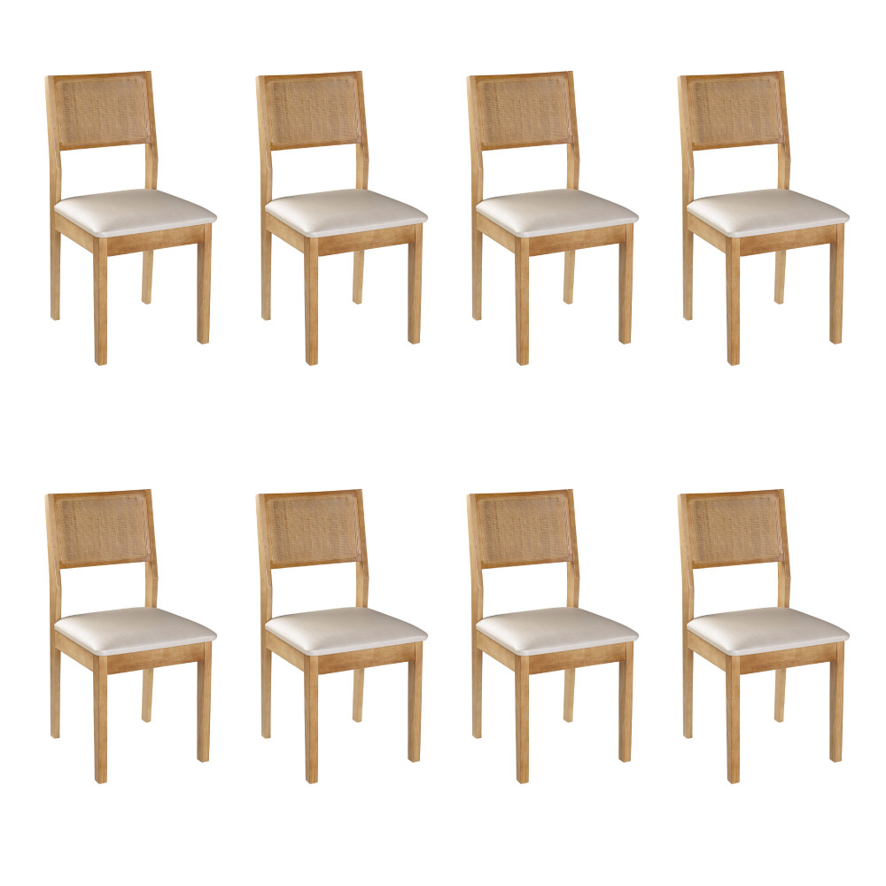 Conjunto 8 Cadeiras de Jantar de Madeira Amêndoa Assento Estofado