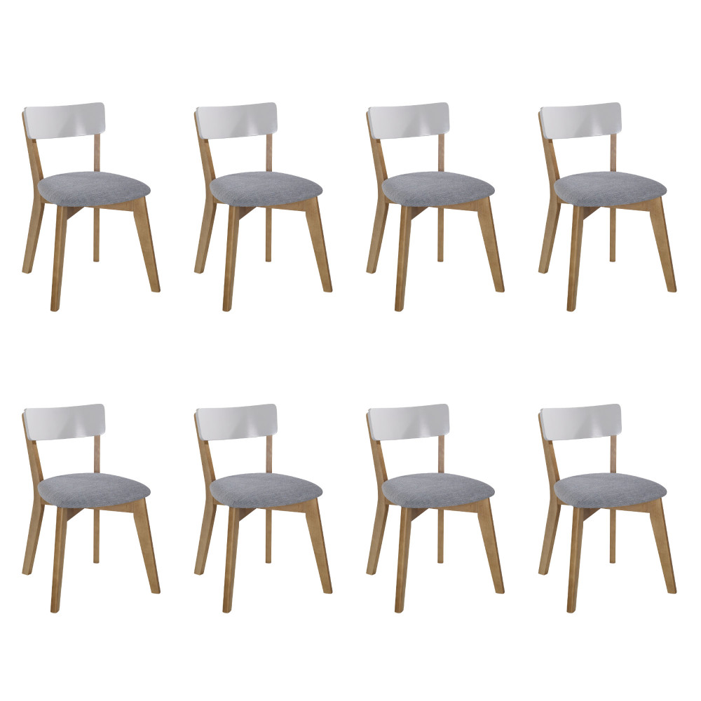 Conjunto 8 Cadeiras de Jantar Cor Amêndoa Assento Estofado Linho