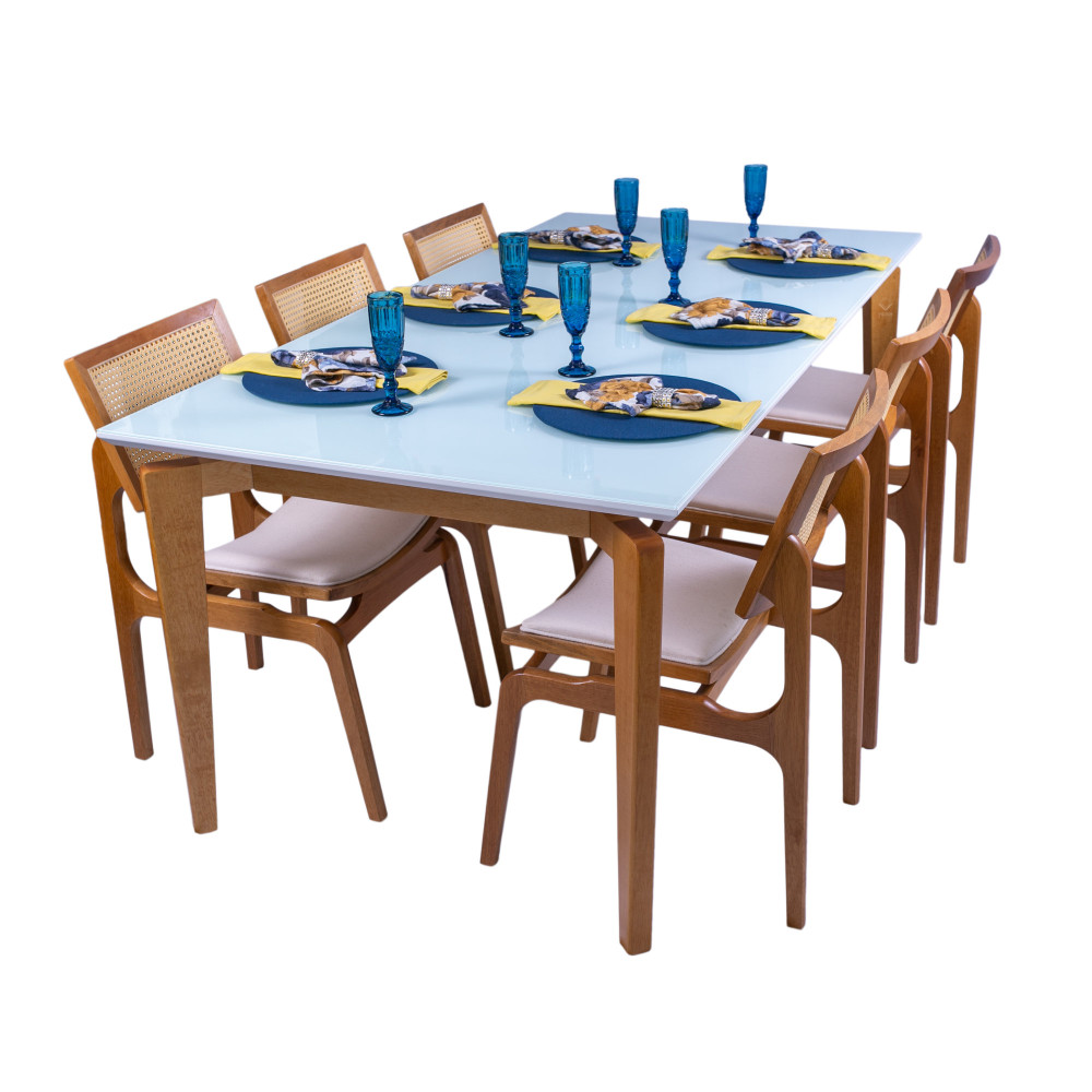 Conjunto Mesa de Jantar Retangular com 6 Cadeiras Cor Amêndoa