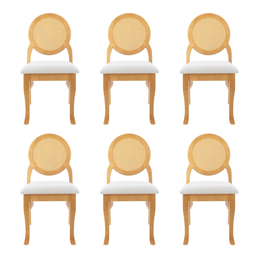 Conjunto 6 Cadeiras Medalhão Contemporânea com Encosto em Palha