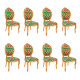 Conjunto 8 Cadeiras Estofada Medalhão Mel Entalhado Tecido Floral